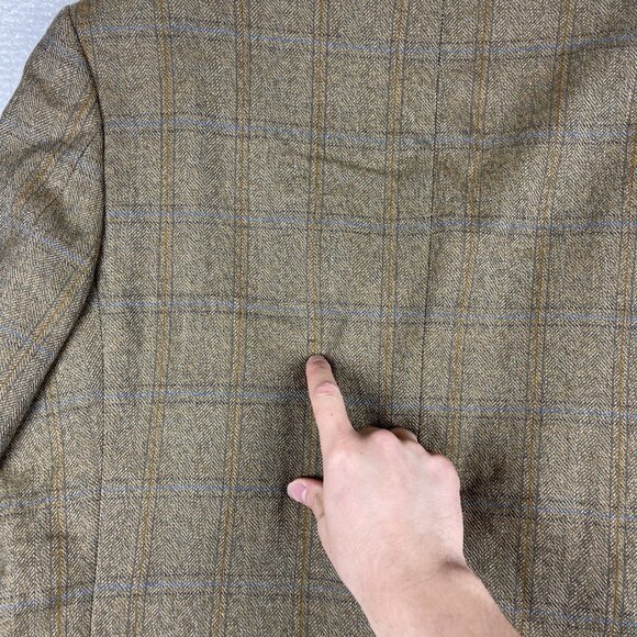 VTG ROY ROBSON Germany Made elbow patches Wool Blazer Plaid Golden Brown Read* - Picture 16 of 16